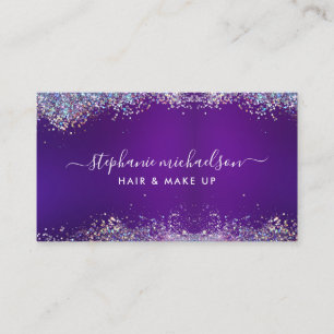 Chic Purple Holographic Glitter Hair Makeup Salon Business Card