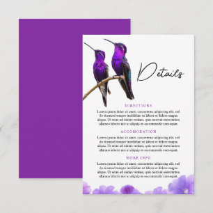 Chic Purple Hummingbirds and Petals Wedding Enclosure Card