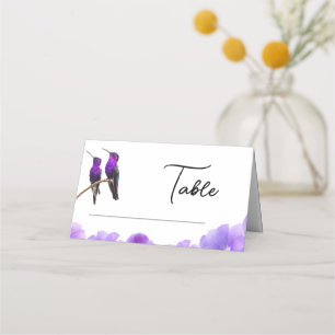 Chic Purple Hummingbirds and Petals Wedding Place Card