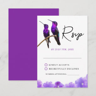 Chic Purple Hummingbirds and Petals Wedding RSVP Card