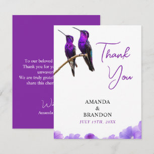 Chic Purple Hummingbirds and Petals Wedding Thank You Card