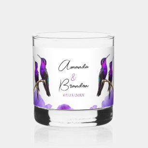 Chic Purple Hummingbirds and Petals Wedding Whiskey Glass