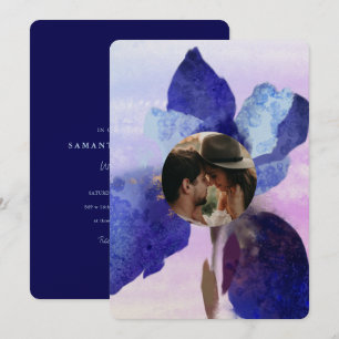 Chic Purple Iris Floral Watercolor Photo Wedding Invitation