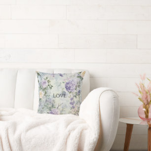 Chic Purple Lavender Cream Rose Floral Cushion