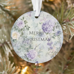 Chic Purple Lavender Cream Rose Floral Ornament