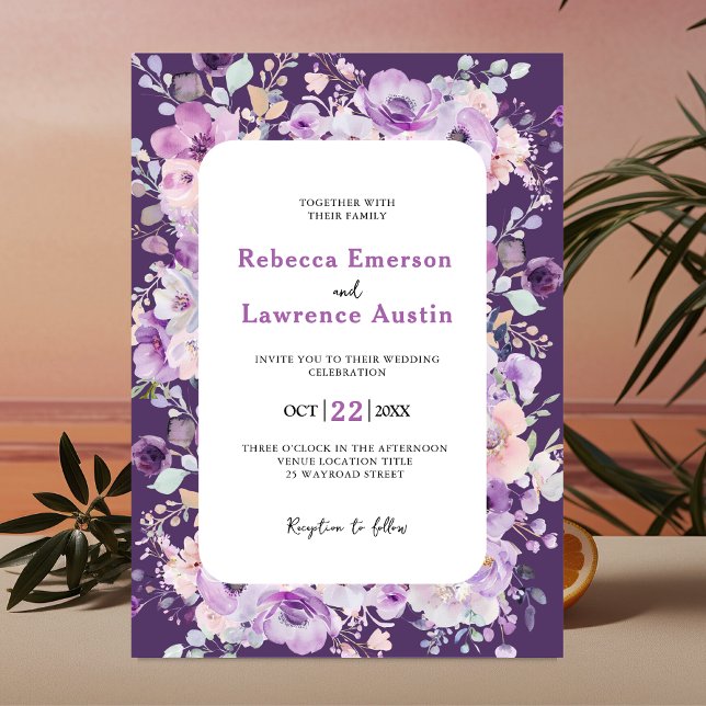 Chic purple lavender floral wedding invitation (Creator Uploaded)