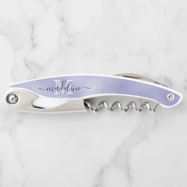 Chic Purple Lavender Foil Elegant Monogram Corkscrew (Front)