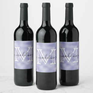 Chic Purple Lavender Foil Elegant Monogram  Wine Label