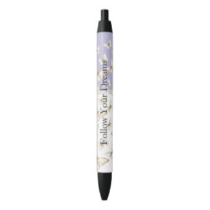 Chic Purple Lavender Skies & Butterflies Black Ink Pen