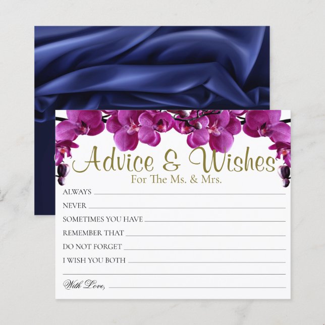 Chic Purple Leaves Wedding Advice Wishes Cards (Front/Back)