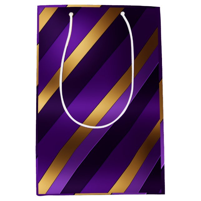 Chic Purple, Lilac, and Gold Striped  Medium Gift Bag (Front)