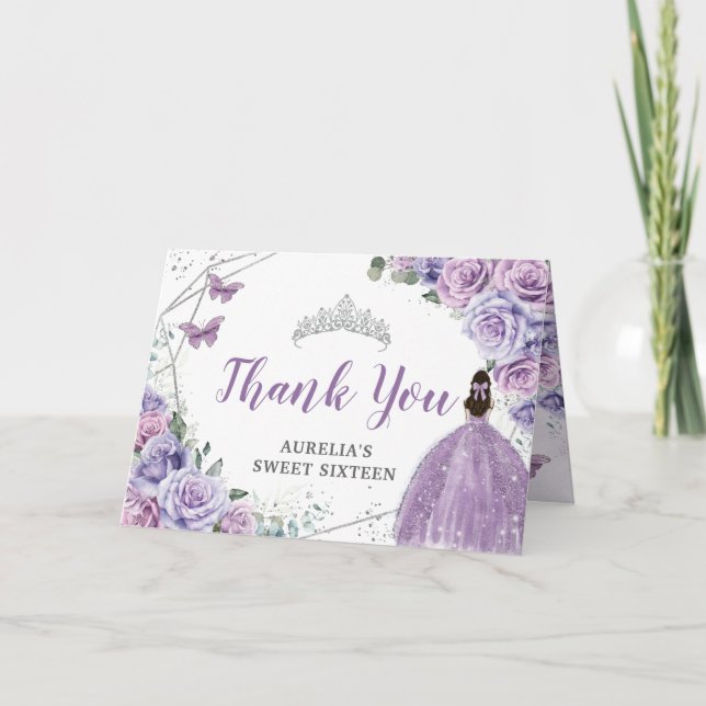 Chic Purple Lilac Floral Quinceanera Sweet Sixteen Thank You Card (Front)