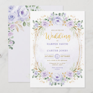 Chic Purple Lilac Gold Floral Garden Wedding Invitation