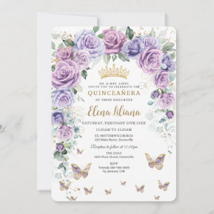 Chic Purple Lilac Lavender Floral Arch Quinceañera Invitation