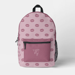 Chic Purple Lips on Lavender Personalized Initials Printed Backpack