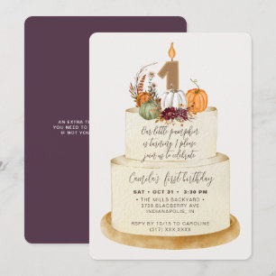 Chic Purple Little Pumpkin First Birthday Cake Invitation