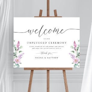 Chic Purple, Mauve Floral Unplugged Ceremony Sign