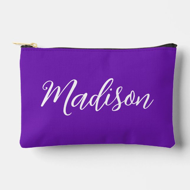 Chic Purple Name in Handwritten Script Custom Accessory Pouch (Front)