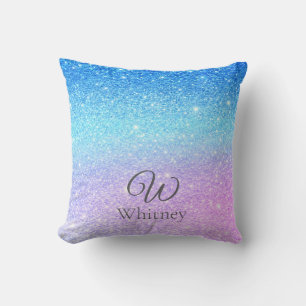 Chic Purple Ombre Blue Glitter Modern Cushion