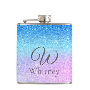 Chic Purple Ombre Blue Glitter Modern Hip Flask
