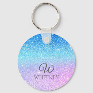 Chic Purple Ombre Blue Glitter Modern              Key Ring