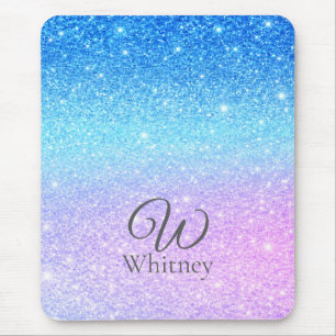 Chic Purple Ombre Blue Glitter Modern Mouse Mat