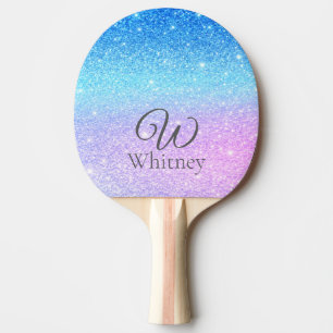 Chic Purple Ombre Blue Glitter Modern Ping Pong Paddle