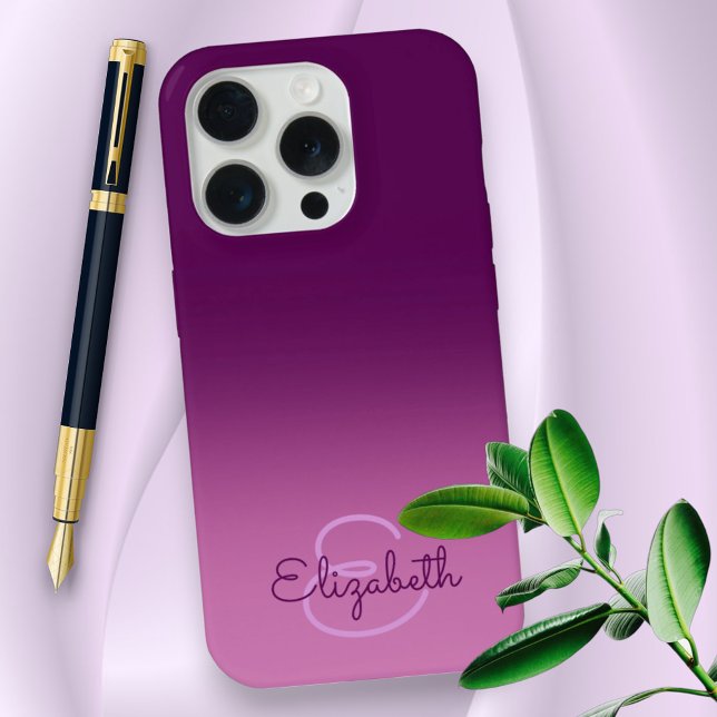 Chic Purple Ombre Name Initial Letter Monogram  iPhone Case (Custom iPhone case back with monogram and name)