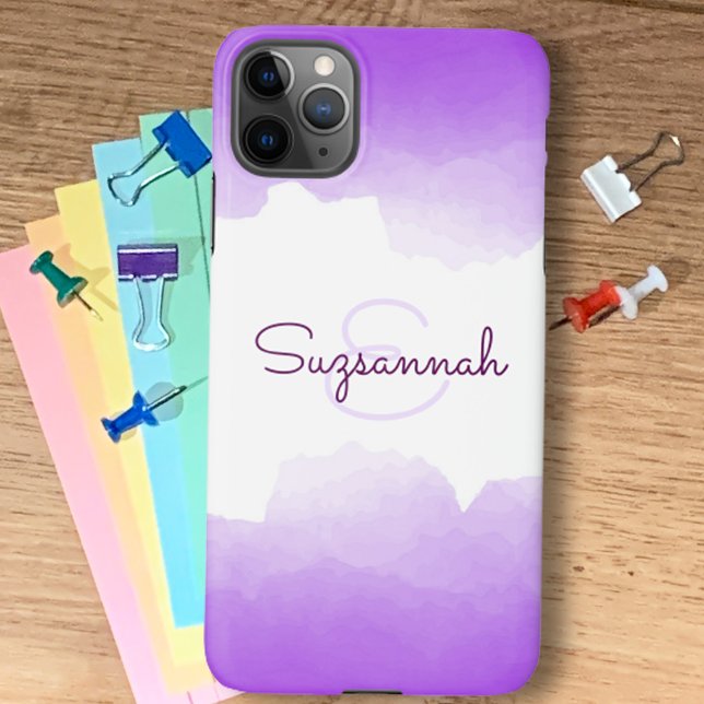 Chic Purple Ombre Name Letter Monogram iPhone Case (Creator Uploaded)