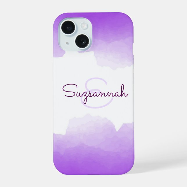 Chic Purple Ombre Name Letter Monogram iPhone Case (Back)