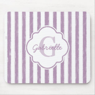 Chic Purple Painted Stripes Monogram and Name Mouse Mat