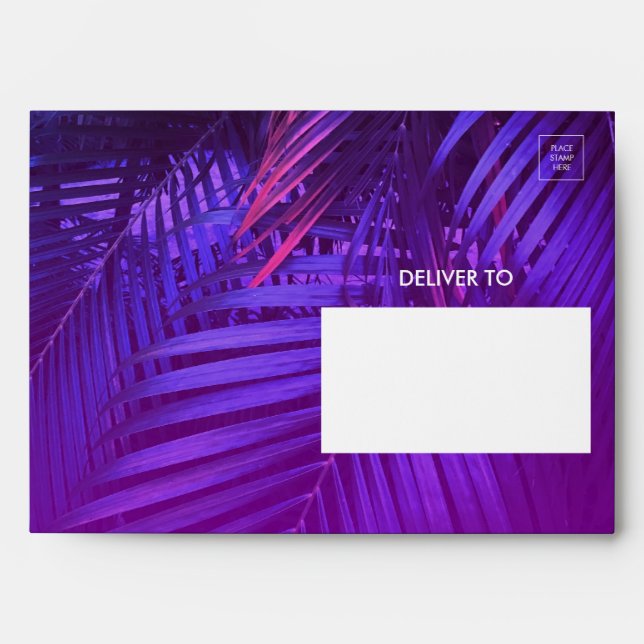 Chic Purple Palm Leaf Birthday Envelope (Front)