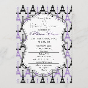 Chic Purple Paris Eiffel Tower Bridal shower Invitation