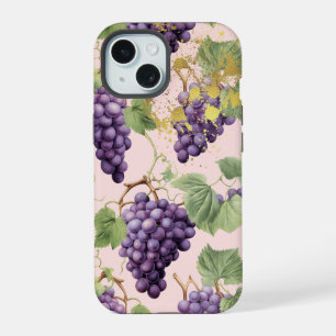 Chic Purple, Pastel Pink and Gold Grape Vine iPhone 15 Case