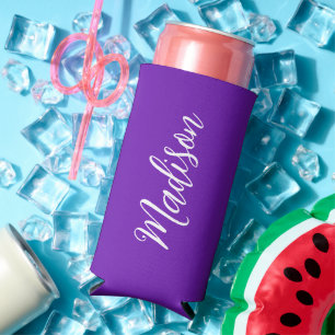 Chic Purple Personalised Name Handwritten Script Seltzer Can Cooler