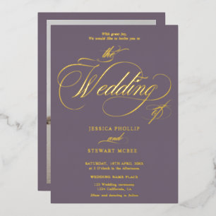 Chic purple photo calligraphy wedding gold