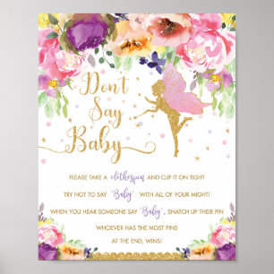 Chic Purple Pink Floral Fairy Don't Say Baby Game Poster