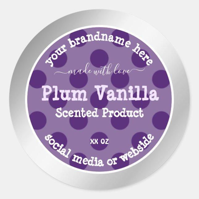 Chic Purple Product Packaging Labels Silver Frame (Front)