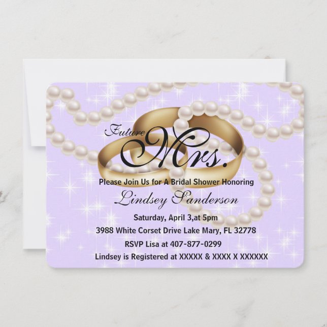 Chic Purple Rings With Pearls Bridal Invite (Front)