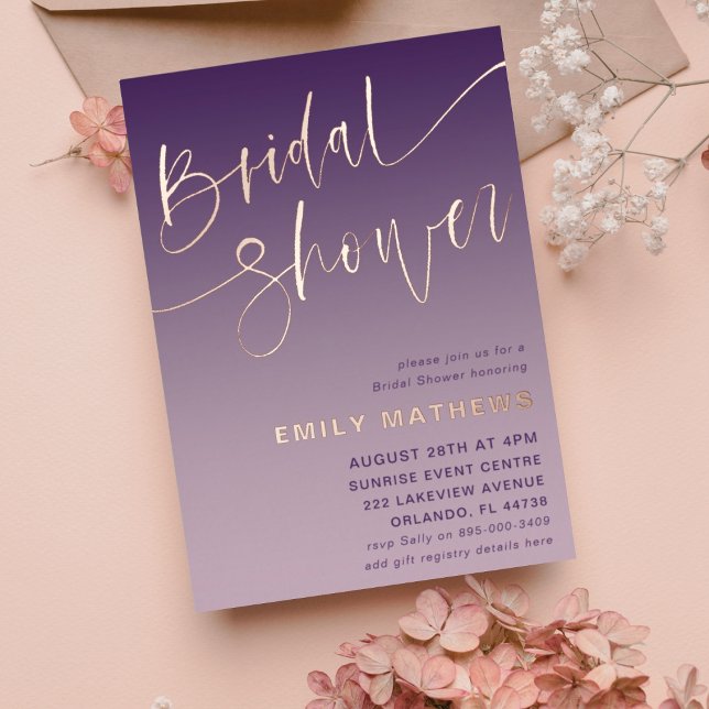 Chic Purple & Rose Gold Calligraphy Bridal Shower (Creator Uploaded)