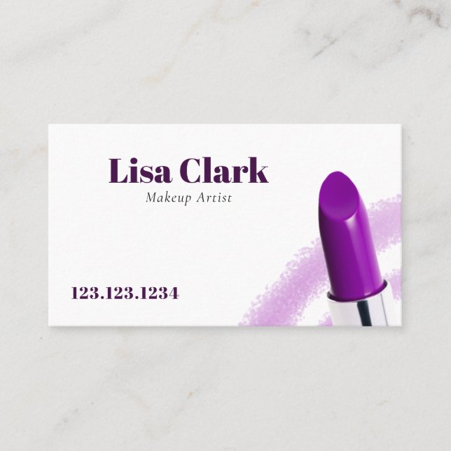 Chic Purple Shiny Lipstick Beauty Makeup Artist  Business Card (Front)