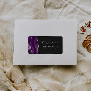Chic Purple Silver Dark Wedding RSVP Self-Address Label