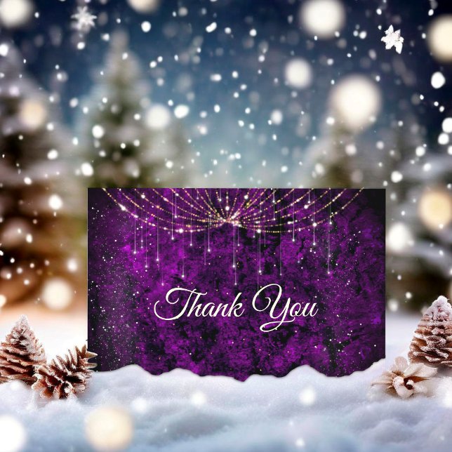 Chic purple silver faux glitter  thank you card (Creator Uploaded)
