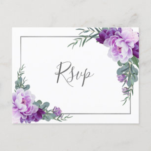 Chic Purple Silver Floral Eucalyptus Wedding RSVP Postcard