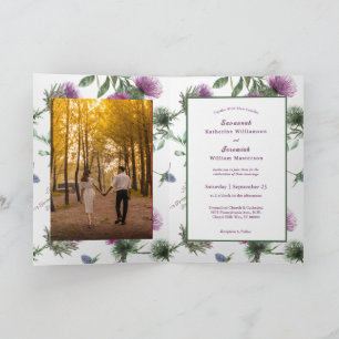 Chic Purple Thistle Customisable Bifold Wedding  Invitation
