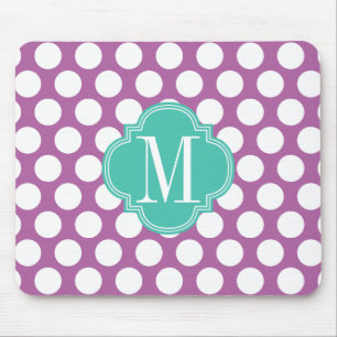 Chic Purple & Turquoise Big Dots Monogrammed Mouse Mat