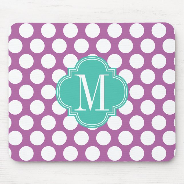 Chic Purple & Turquoise Big Dots Monogrammed Mouse Mat (Front)