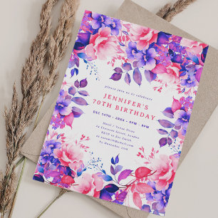 Chic Purple Watercolor Floral 70th Birthday  Invitation