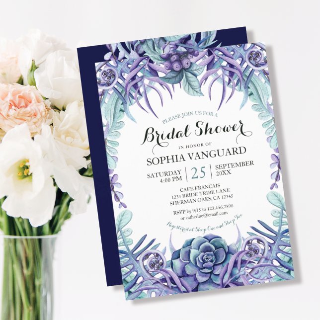 Chic Purple Watercolor Floral Bridal Shower Invitation (Creator Uploaded)