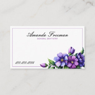 Chic Purple Watercolor Flowers Dentist Business Card